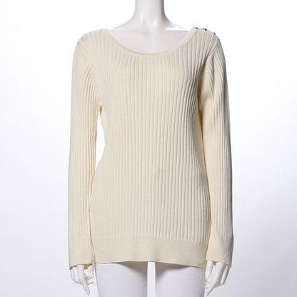 ラウンドネックリブニットプルオーバー