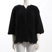 コットンレースオープンフロントネックブラウス