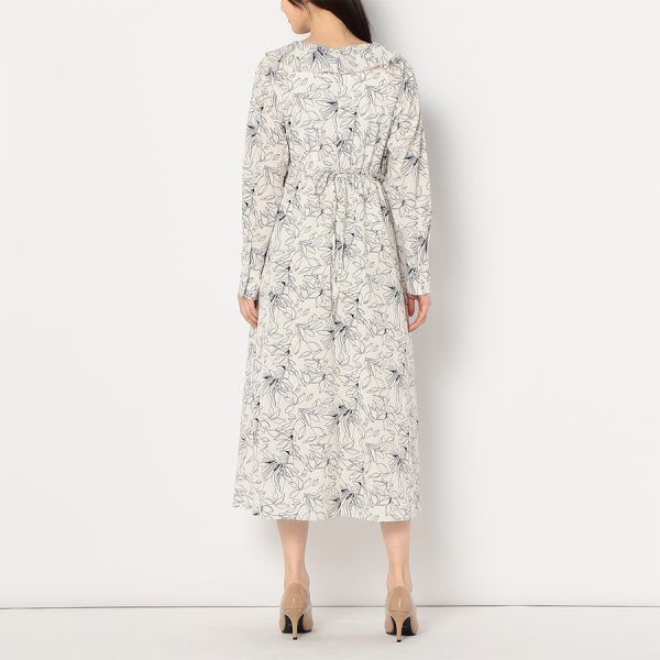 フリルアクセント総柄ワンピース