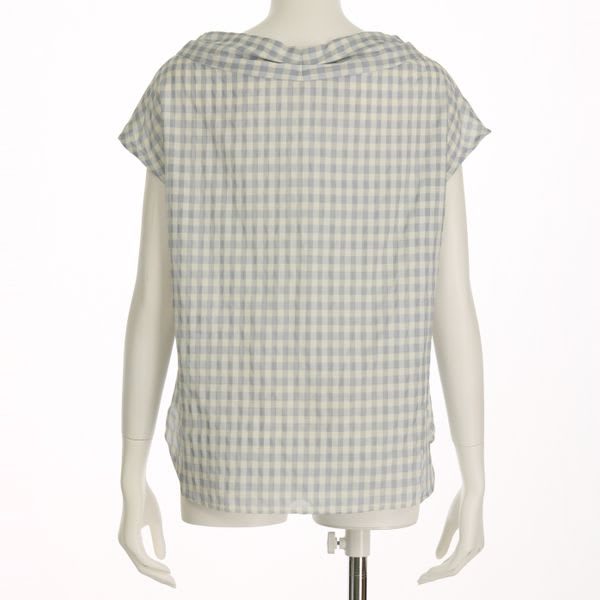 ネックラインタックギンガムチェックブラウス