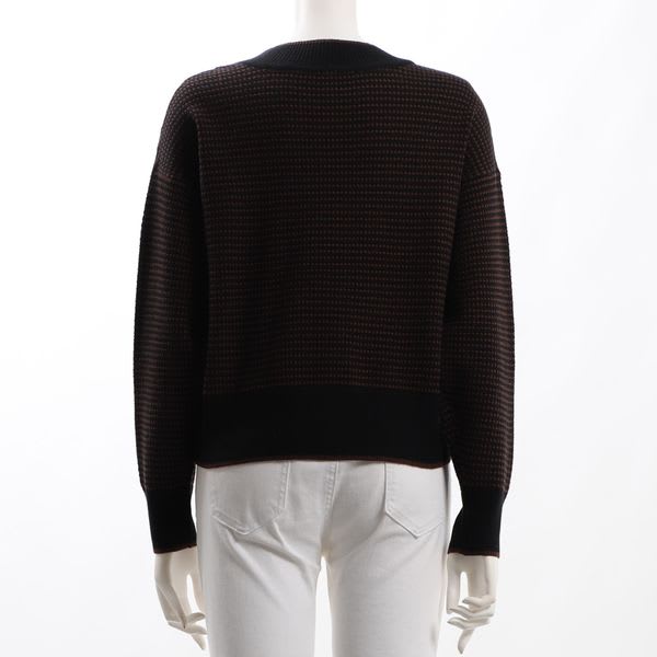 編み柄リブデザインクルーネックニット