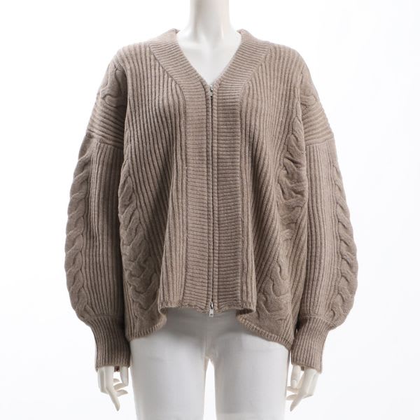 編み柄ジップカーディガン