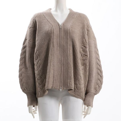 編み柄ジップカーディガン