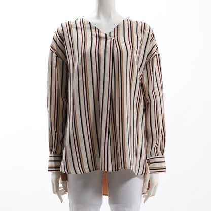 ストライプ切り替えVネックブラウス
