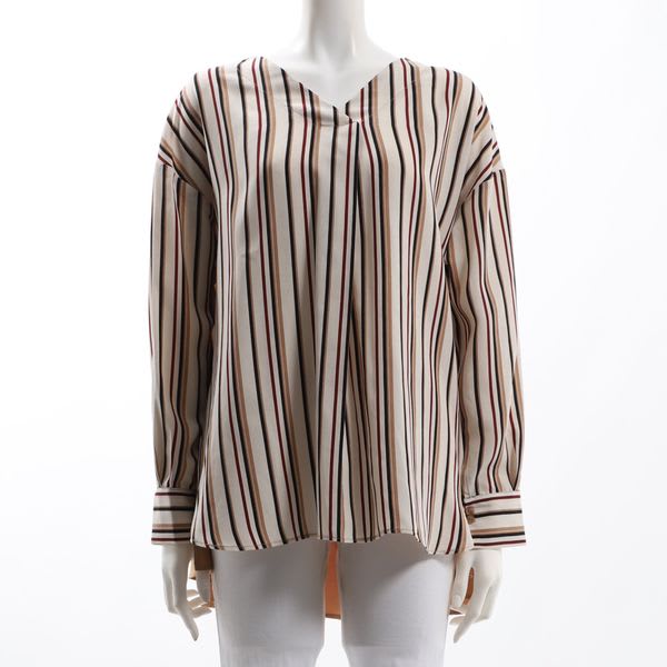 ストライプ切り替えVネックブラウス