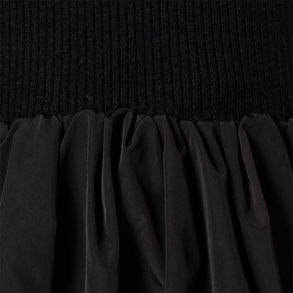 リブニットとギャザーフレアスカートのドッキングワンピース