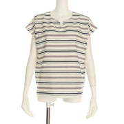 オープンフロントネックボーダー柄ブラウス