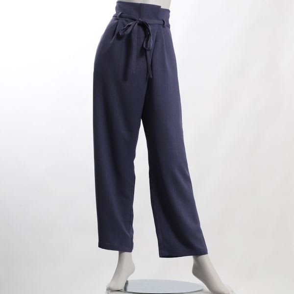 リネンライクラップ風ウエストリボンパンツ