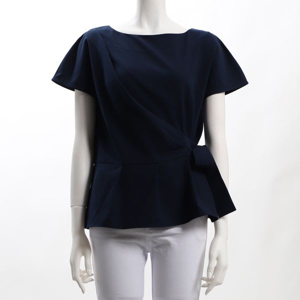 サイドリボンアシンメトリーペプラムブラウス