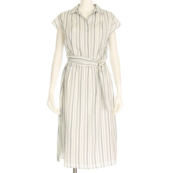 Dカンベルトデザインストライプ柄ワンピース