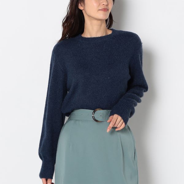 ラメクルーネックニット