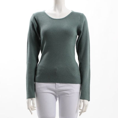 ラウンドネックリブニット