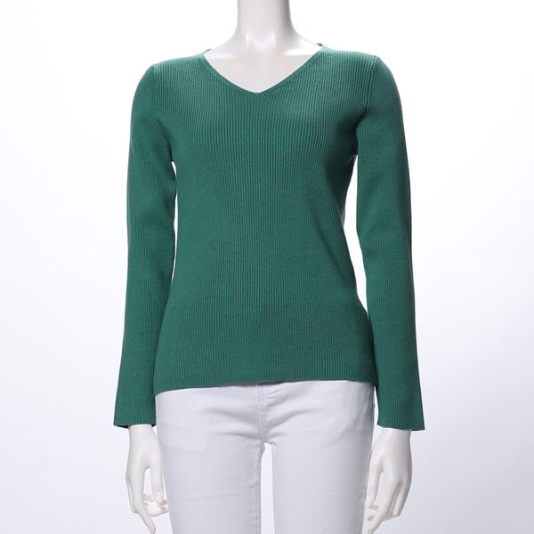 Vネックリブニット