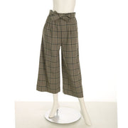 リボンベルト付きチェック柄ワイドパンツ