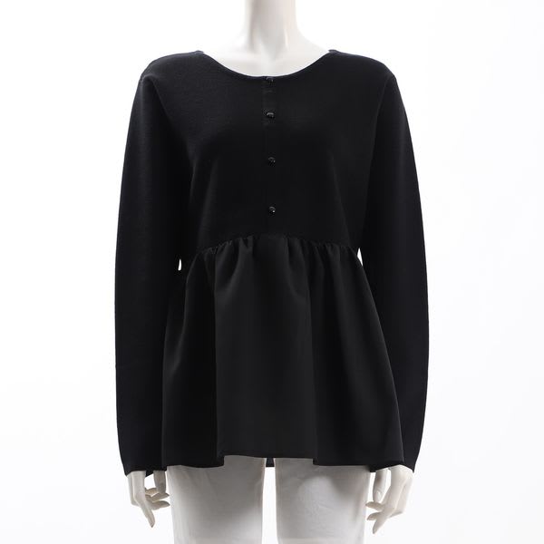 異素材切り替えペプラムニット