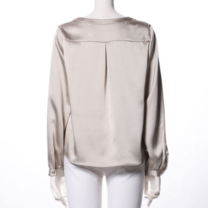 Vネックフロントボタンデザインブラウス