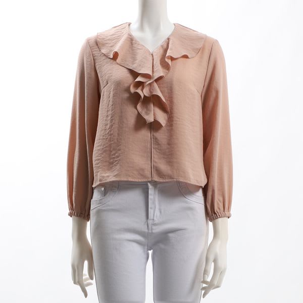 袖ゴム仕様フリルカラーブラウス