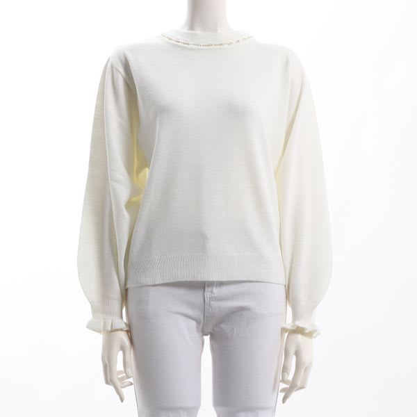 パールネックフリルデザインニット