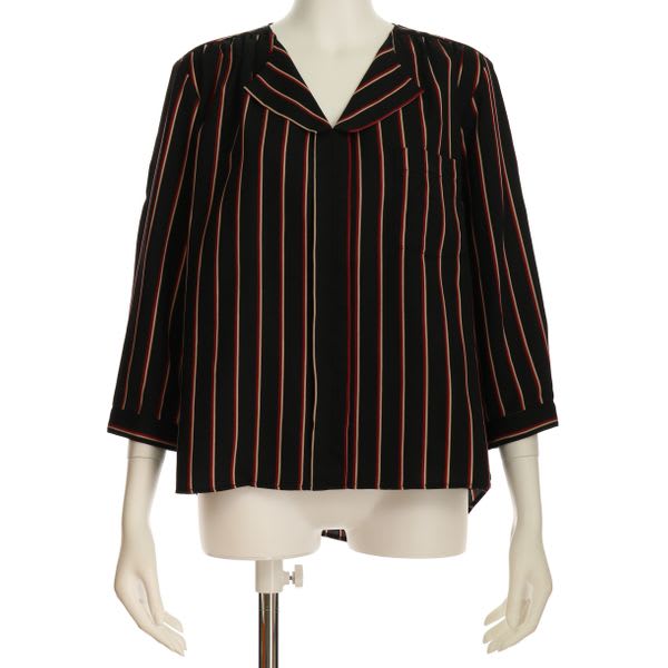 襟元デザインストライプブラウス