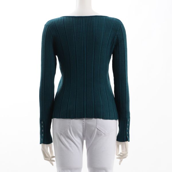 アシンメトリーネックリブニットトップス