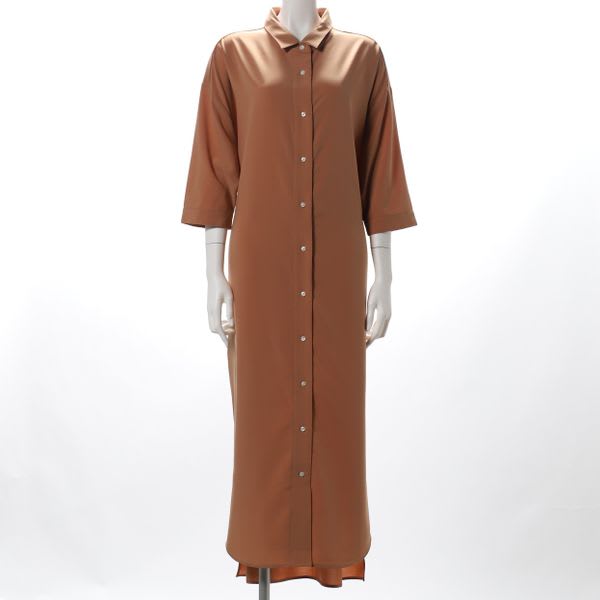 ドロップショルダーリボン結びシャツワンピース