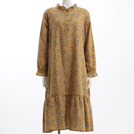 切り替えデザイン花柄ワンピース