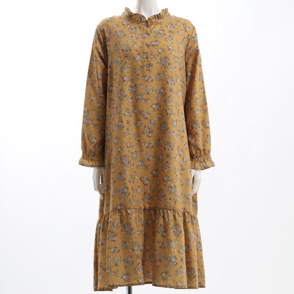 切り替えデザイン花柄ワンピース