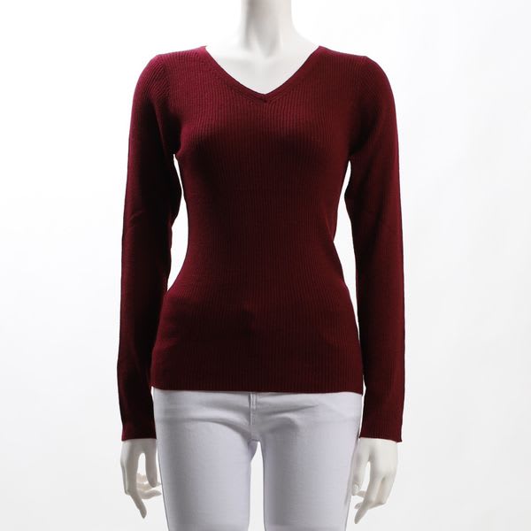 Vネックリブニット