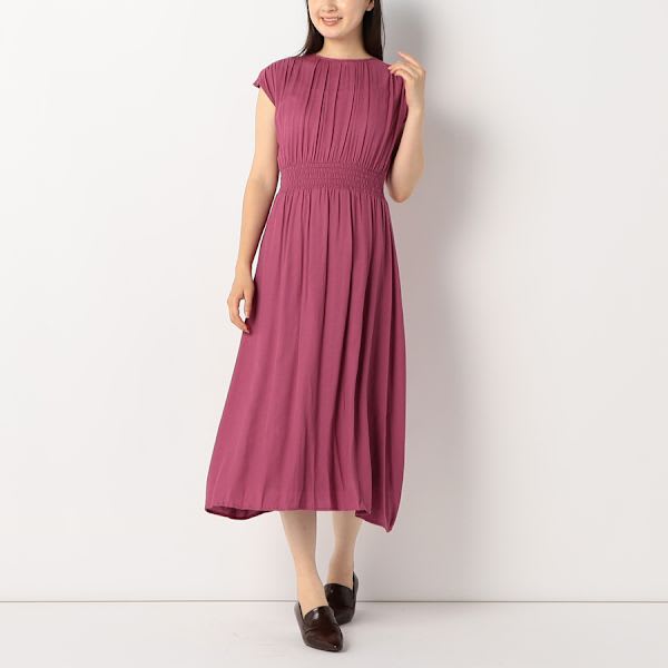 フロントボタンデザインギャザーワンピース