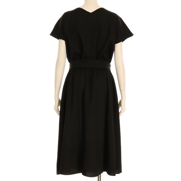 麻調ウエストリボン付きリボンベルトワンピース