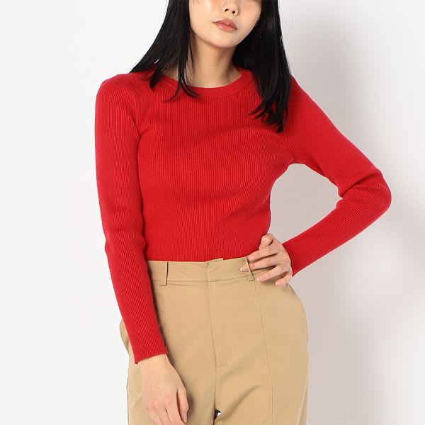 シンプルクルーネックリブニット