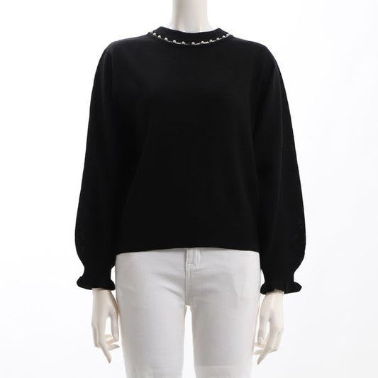 パールネックフリルデザインニット