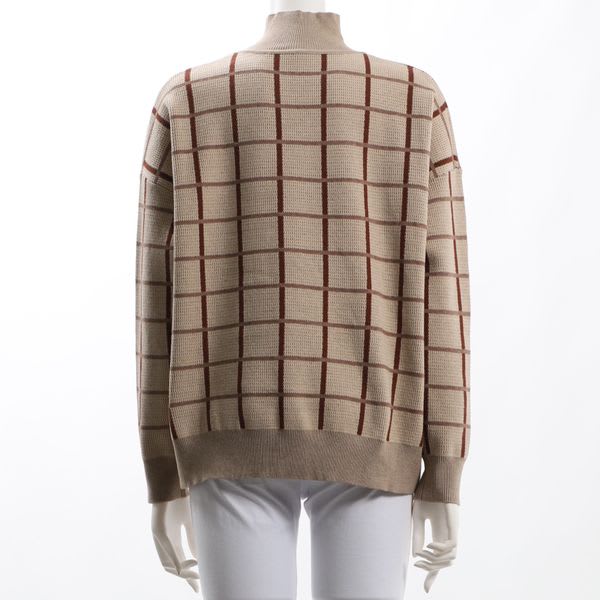 チェック柄ハイネックニット