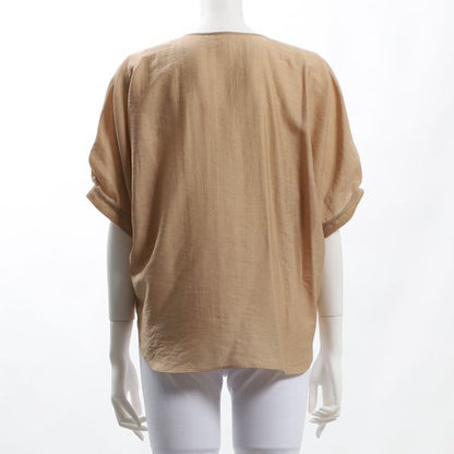 ふんわり袖オープンフロントネックブラウス