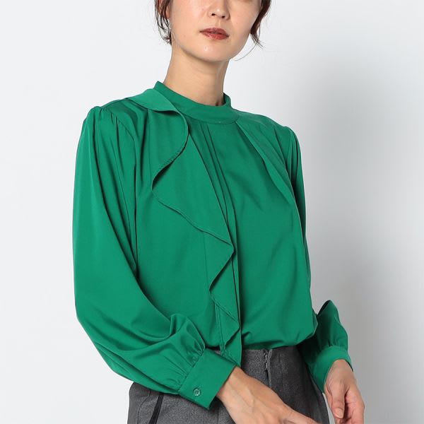 アシンメトリースタンドカラーブラウス