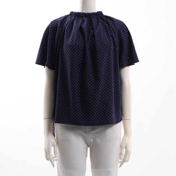 ネックギャザードット柄ブラウス