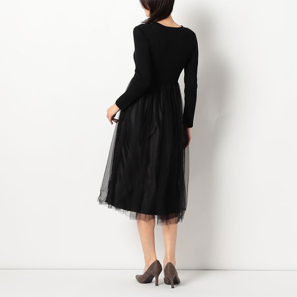 リブニットチュールドッキングワンピース