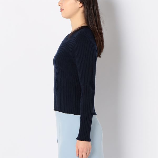 シンプルクルーネックリブニット