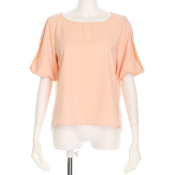 袖素材切替えパフスリーブブラウス