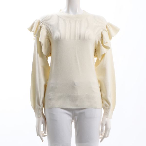 袖フリルリブ切り替えニット