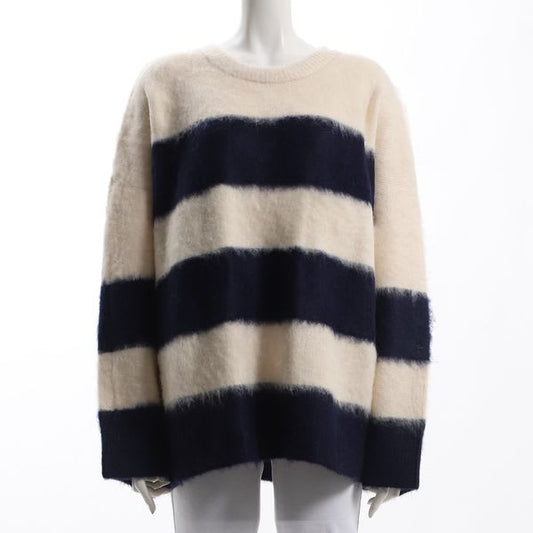 太ボーダーラウンドネックニット