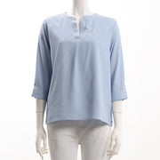 サイドスリットオープンフロントネックブラウス