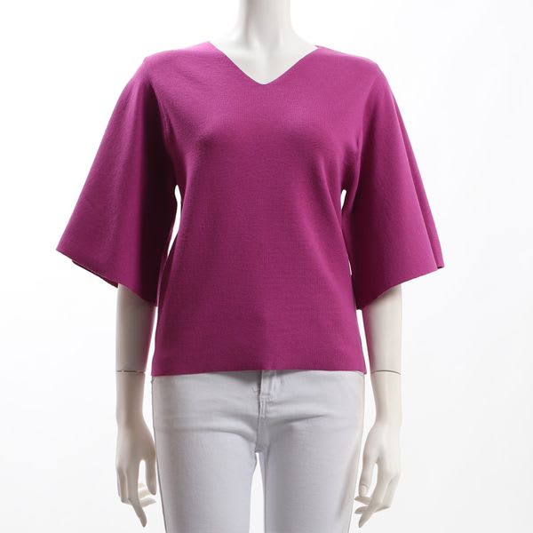 Vネックフレアスリーブニット