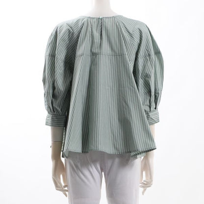 ストライプ柄ボリュームスリーブブラウス