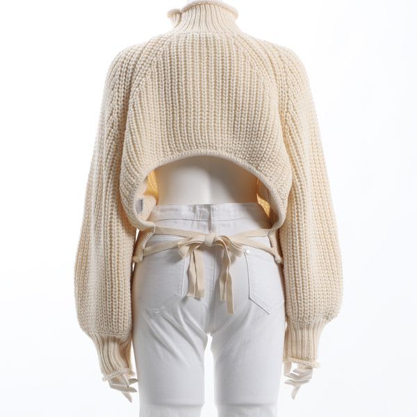 後ろカットアウトデザインボリュームスリーブローゲージニットプルオーバー