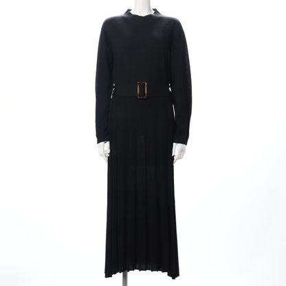 ベルト付きプリーツニットワンピース