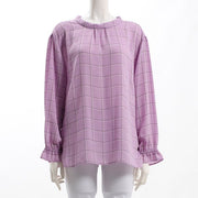 バックリボンデザインチェック柄ブラウス