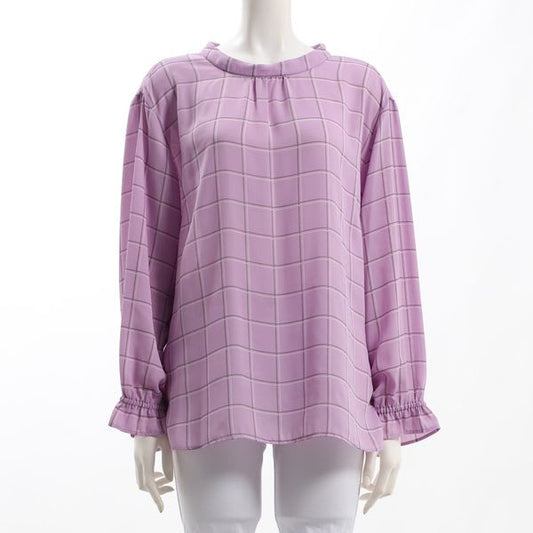 バックリボンデザインチェック柄ブラウス