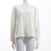 パール装飾オープンフロントネックブラウス