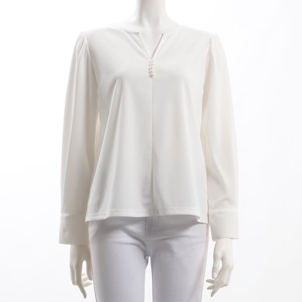 パール装飾オープンフロントネックブラウス